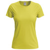 A women's classic t-shirt in bright yellow with a crew neckline and short sleeves. It features a logo on the label.