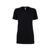 A black women's boyfriend tee with short sleeves and a round neckline, featuring a logo on the label.