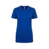 A blue women's boyfriend tee with a classic crew neckline and short sleeves. Features a branding logo.