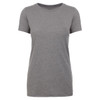 A women's short-sleeve crew neck t-shirt in a heather grey colour, featuring a logo.