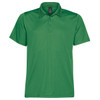 A green men's polo shirt featuring a classic collar and a logo.