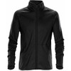 A black men's Mistral fleece jacket with long sleeves, a zip front, and two side pockets. It features a logo.