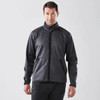 A men's polar fleece jacket in dark grey, featuring a full zip and a subtle logo.