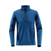 A blue men's base thermal 1/4 zip jumper with a textured pattern and long sleeves. It features a zippered neckline and a logo.