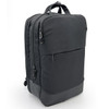 A sleek black laptop bag with multiple zippers and a front pocket, featuring a minimalist design and branding.