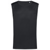 A black sleeveless active shirt with a smooth texture and no visible logos.