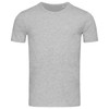 A light grey crew neck t-shirt with short sleeves, featuring a logo on the front.