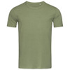 A green crew neck t-shirt with short sleeves and a subtle logo.