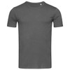A grey crew neck t-shirt featuring short sleeves and a simple design, with a logo on the label.