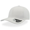 A white cap with a mid visor and a logo on the side.