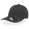 A dark grey cap with a rounded crown and a curved brim, featuring a logo on the side.