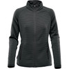 A women's jacket in dark grey with a textured pattern and zippered front, featuring two side pockets.