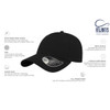 A black cap featuring a curved visor, structured front panels, and a metal buckle. It has a logo on the side.