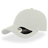 A light-coloured cap with a curved visor and a logo on the side.
