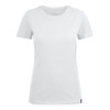 A light grey women's crew neck t-shirt featuring short sleeves and a small logo.