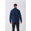 A men's Bergen Sherpa fleece jacket in navy blue, featuring a high collar and a back view. The jacket has a logo.