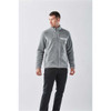 A men's grey Bergen Sherpa fleece jacket with a zip front, featuring pockets and a logo.