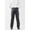 Black men's rain pants with an elastic waistband, featuring a logo, viewed from the back.