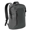 A grey roll-top backpack with adjustable straps and a front zip pocket, featuring a logo on the side.