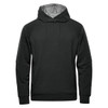 A dark green men's hoody with a drawstring hood and raglan sleeves, featuring a logo.