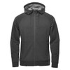 Men's Dockyard Performance Full Zip Hoody in dark grey, featuring a hood and a logo. Ideal for casual wear.