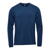 A navy long sleeve tee with a crew neckline and a simple design, featuring a logo on the label.