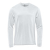 A light blue long sleeve tee with a round neck, featuring a subtle texture and a logo on the front.