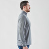 A grey men's pullover with a 1/4 zip, featuring a side view and long sleeves. Includes a logo.