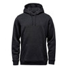 A black Men's Monashee Fleece Pullover Hoody featuring a front pocket and a drawstring hood.