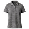 A women's polo shirt in a grey marled design, featuring a classic collar and three-button placket. It has a logo.