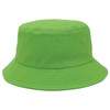 A green bucket hat with a wide brim and a simple design. It features a logo on the side.