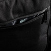 A black shoulder bag featuring an RFID protection pocket and a zip closure. The bag has a textured fabric.