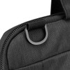 A black laptop sleeve featuring a zipper and a metal loop. The fabric has a textured finish.