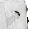 A soft, grey laptop sleeve with a strap and a black clip. It features a plush interior for protection.