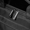 A black laptop sleeve with dual zippers, featuring a sleek and textured fabric design.