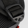 A close-up of a black strap buckle from the Swissdigital Pixel Backpack, featuring textured fabric and a mesh design.