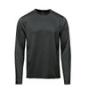 A long-sleeve men's t-shirt in dark green with a round neckline and a logo on the front.