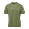 A men's short-sleeve t-shirt in olive green with a plain design and a logo on the label.