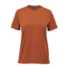 A short-sleeve women's t-shirt in a rich orange colour, featuring a simple design and a logo.