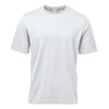A plain white men's t-shirt with short sleeves, featuring a logo on the label.