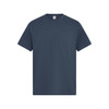 A navy blue T-shirt with short sleeves and a standard fit, featuring a branding logo.