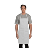 A white chef/waiter's apron worn by a model over a grey t-shirt, featuring a logo on the front.