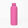 A drink bottle with a double wall design, featuring a vibrant pink colour and a logo on its surface.