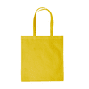 A yellow tote bag with two handles and a plain design, featuring a logo on the front.