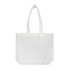 A white tote bag with long handles. The bag has a simple design and features a logo.