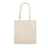 A beige canvas tote bag with two handles and no visible logos.