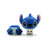 A blue 3D USB flash drive designed as a character, with a removable head and a branding logo on the side.