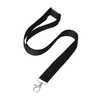 A black ribbed lanyard measuring 20mm, featuring a clip and a buckle. Suitable for events and exhibitions.