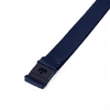 A navy blue flat ribbed lanyard with a black plastic clip and a logo. Suitable for exhibitions and events.