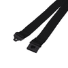 A black flat ribbed lanyard with clasps on both ends, designed for holding items securely.